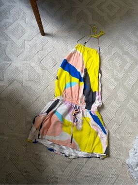 'Multicolor Abstract Print Halter Dress